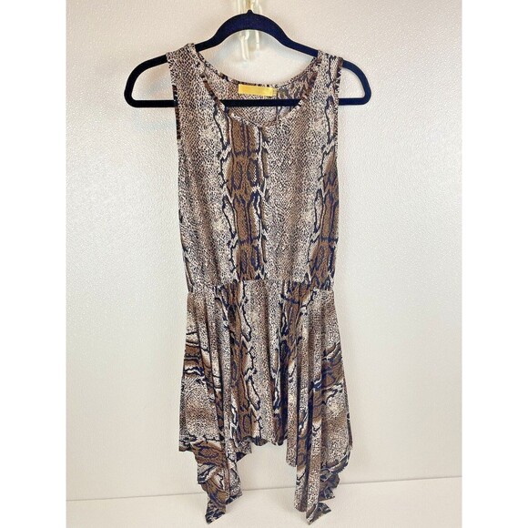 Cynthia Mehra Dresses & Skirts - Cynthia Mehra Snake Skin Mini Dress Tunic Sleeveless Size L/XL Uneven Hemline